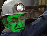 The first victim of the Green Death - Highes, the miner (118-118 advert star John Scott Martin)